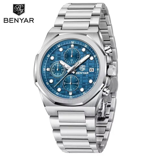 Benyar 5216 Blue Chronograph Stainless Steel Watch