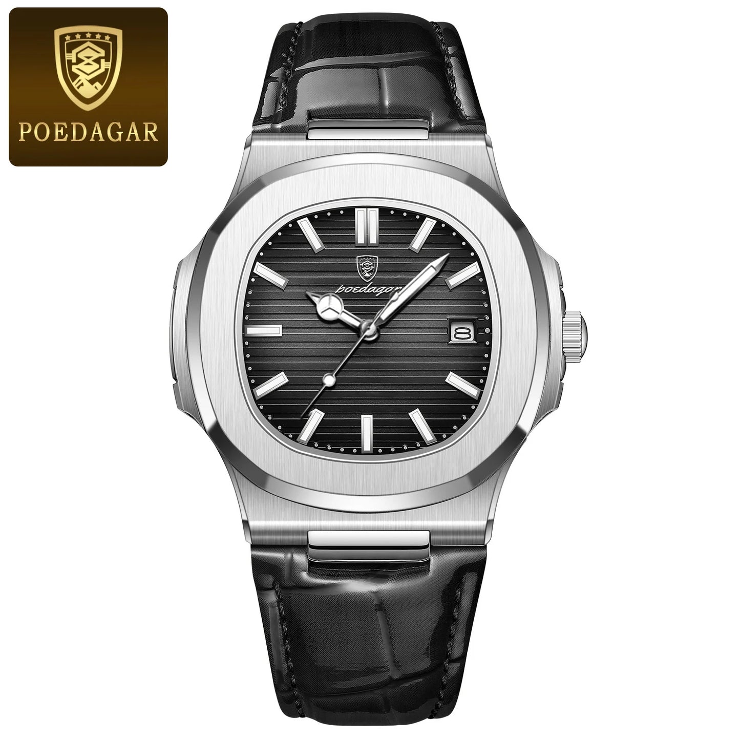 Poedagar 613L Square Men’s Watch – Leather & Luminous