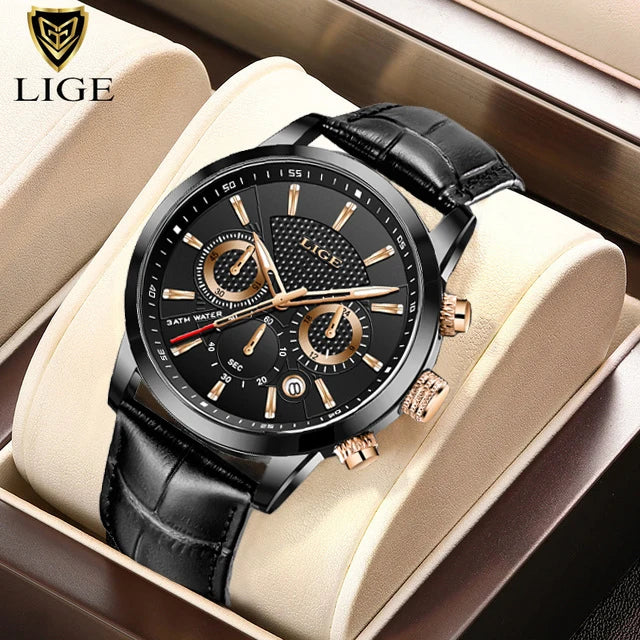 LIGE 9866 Brown Leather Chronograph Men’s Watch