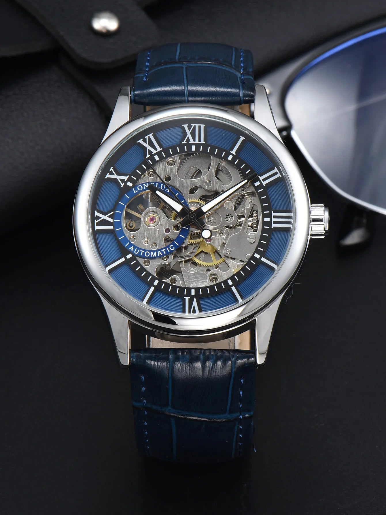 LONGLUX Automatic Skeleton Watch with Blue Strap