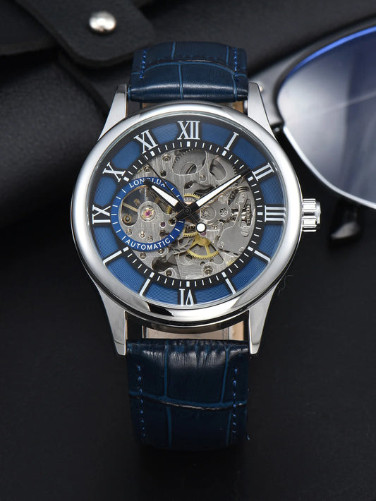 LONGLUX Automatic Skeleton Watch with Blue Strap