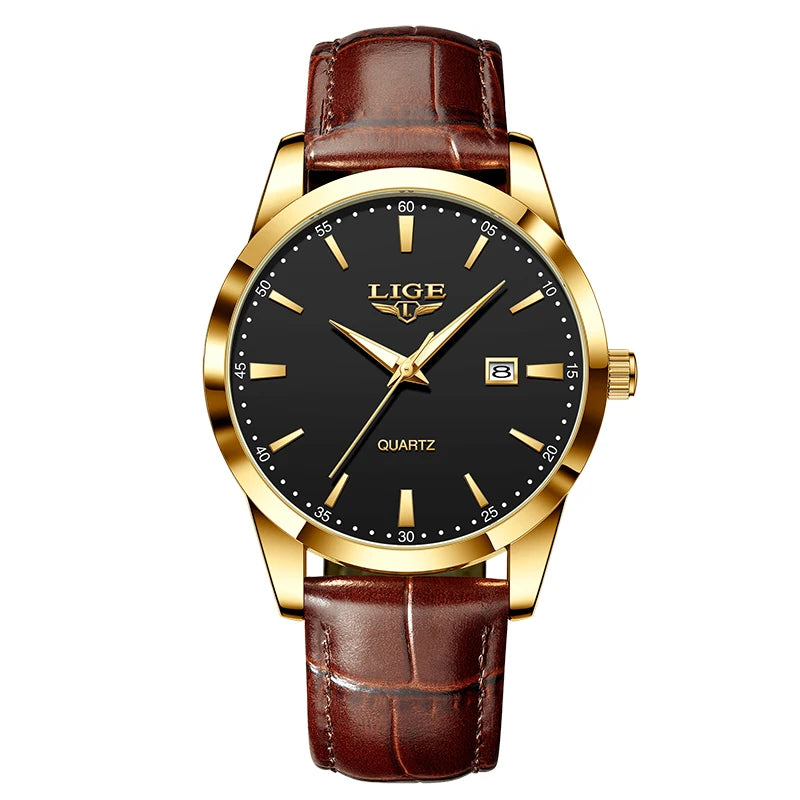 LIGE Gold Classic Leather Men’s Watch