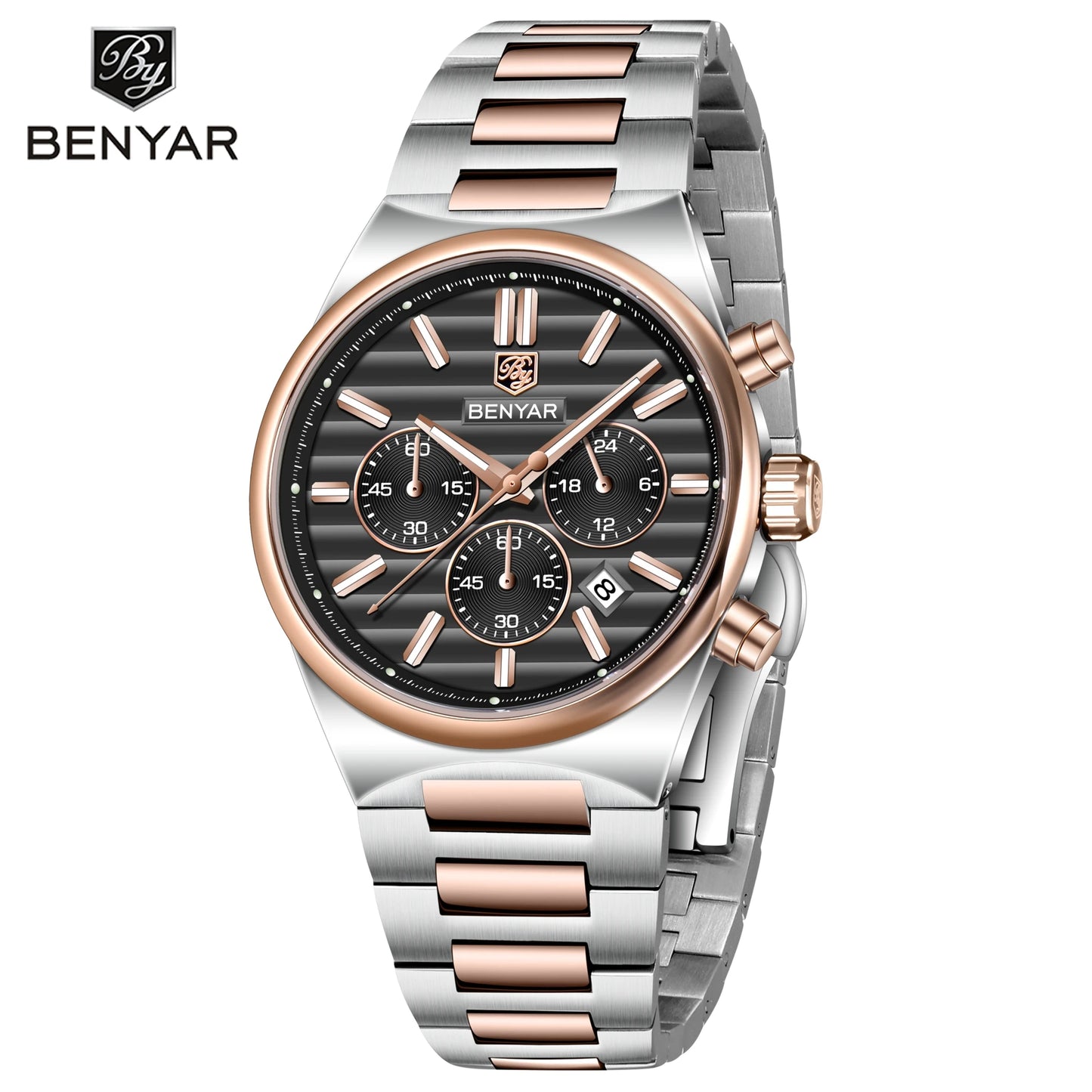 Benyar Luxury Steel Chronograph Watch – Blue Dial