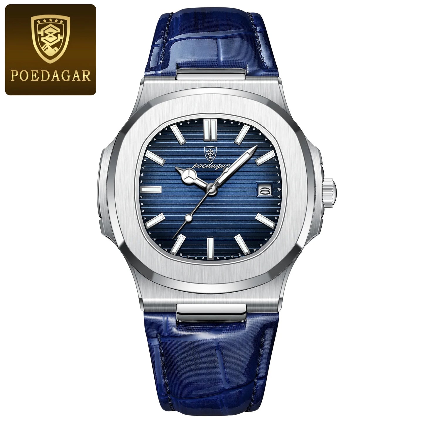 Poedagar 613L Square Men’s Watch – Leather & Luminous