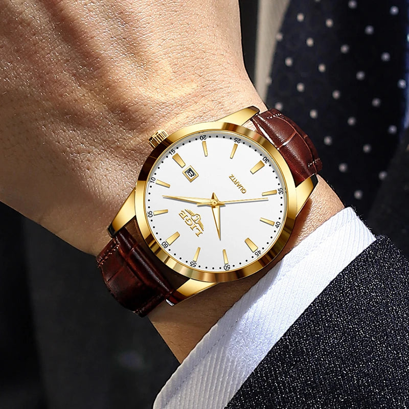 LIGE Gold Classic Leather Men’s Watch