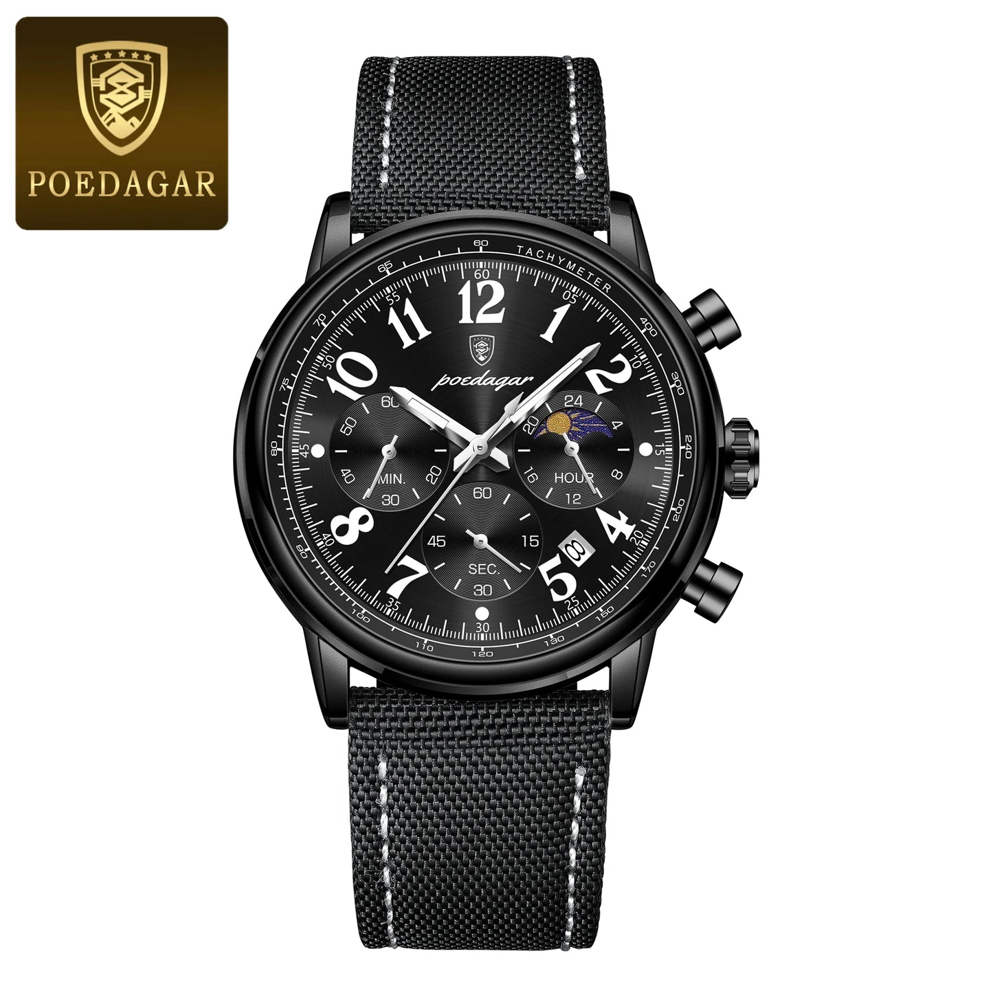 POEDAGAR 808 Men’s Quartz Watch – Moon Phase, Luminous Dial