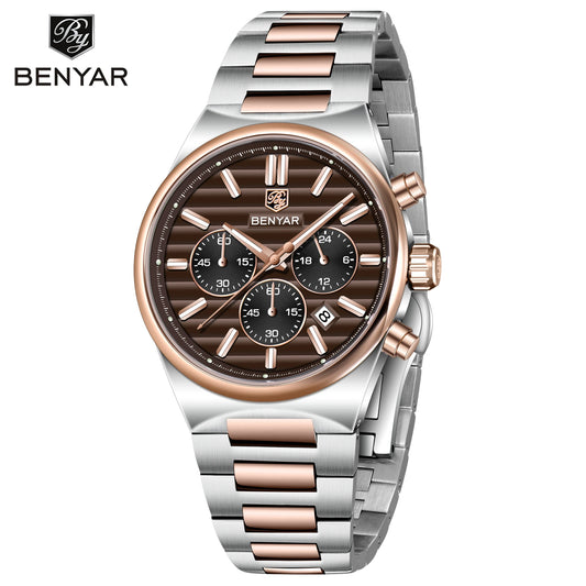 Benyar Luxury Steel Chronograph Watch – Blue Dial
