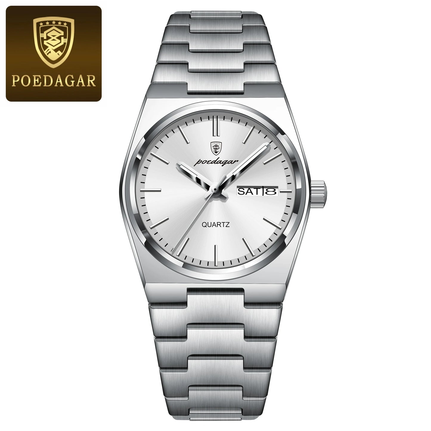 Poedagar Men’s Steel Day-Date Quartz Watch 35mm