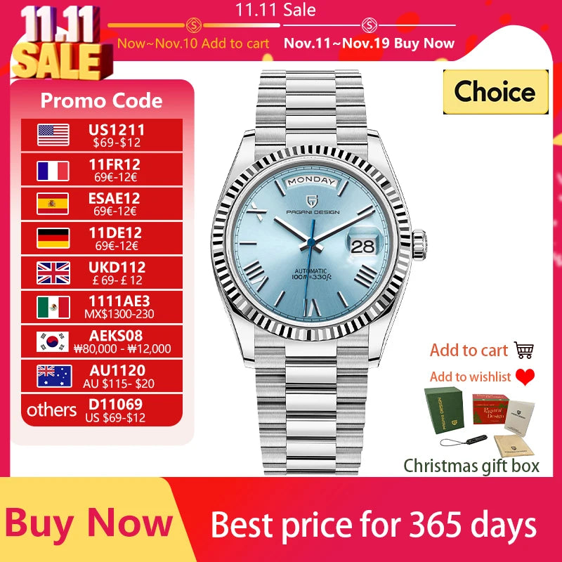 Pagani Design PD-1752 Blue Day-Date Automatic