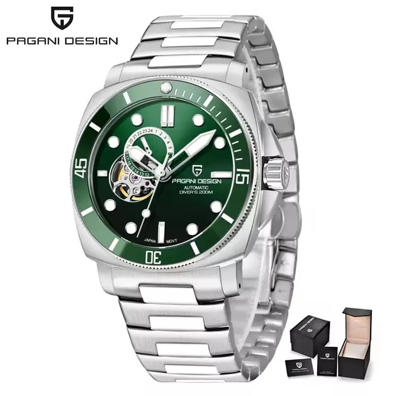 Pagani Design Blue Automatic Open-Heart Sapphire Watch