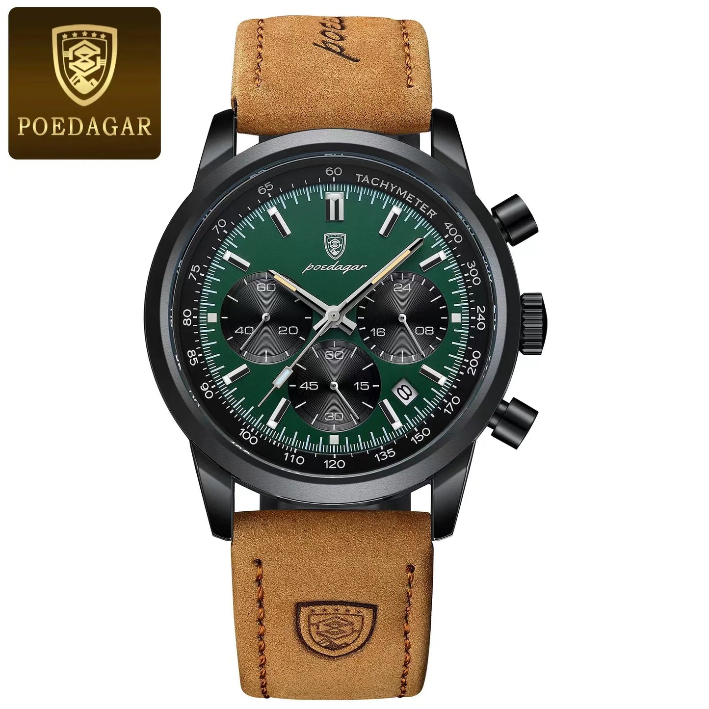 POEDAGAR Advanced waterproof calendar night light timer men's watch business luxury fashion men's leather watch