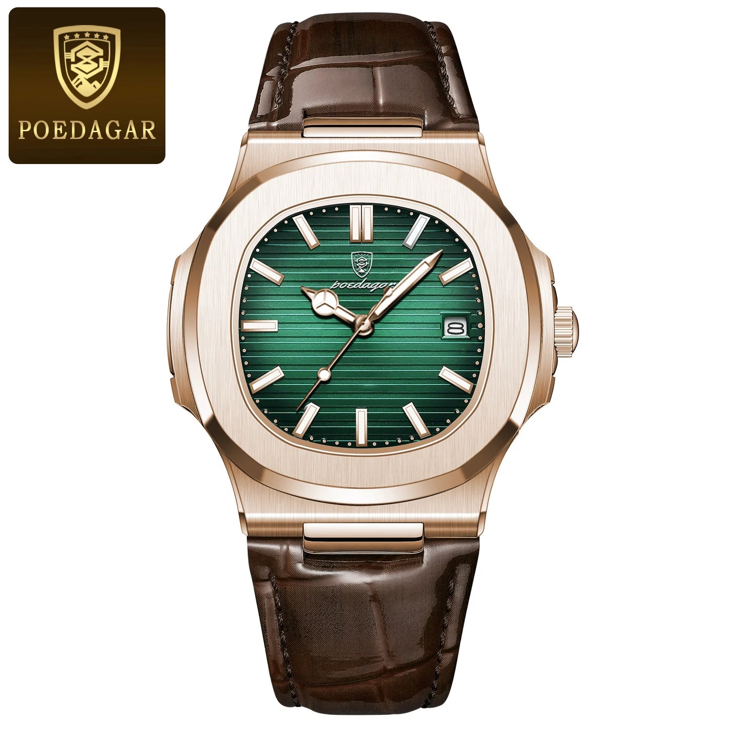 Poedagar 613L Square Men’s Watch – Leather & Luminous
