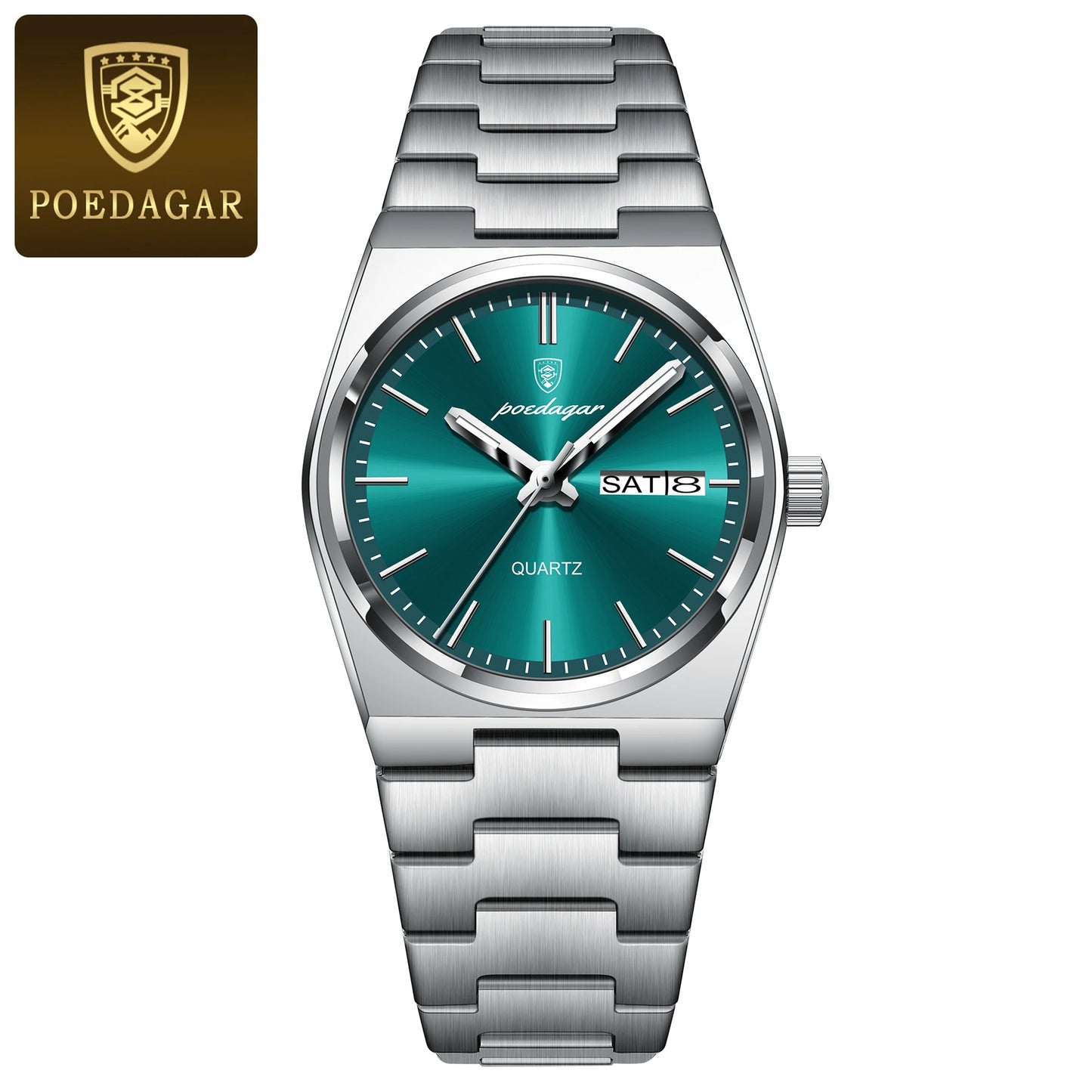 Poedagar Men’s Steel Day-Date Quartz Watch 35mm