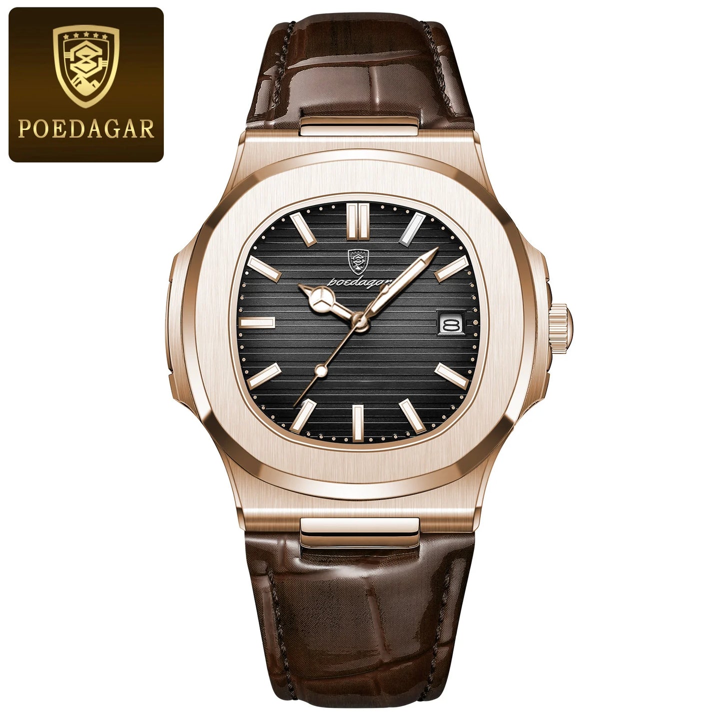 Poedagar 613L Square Men’s Watch – Leather & Luminous