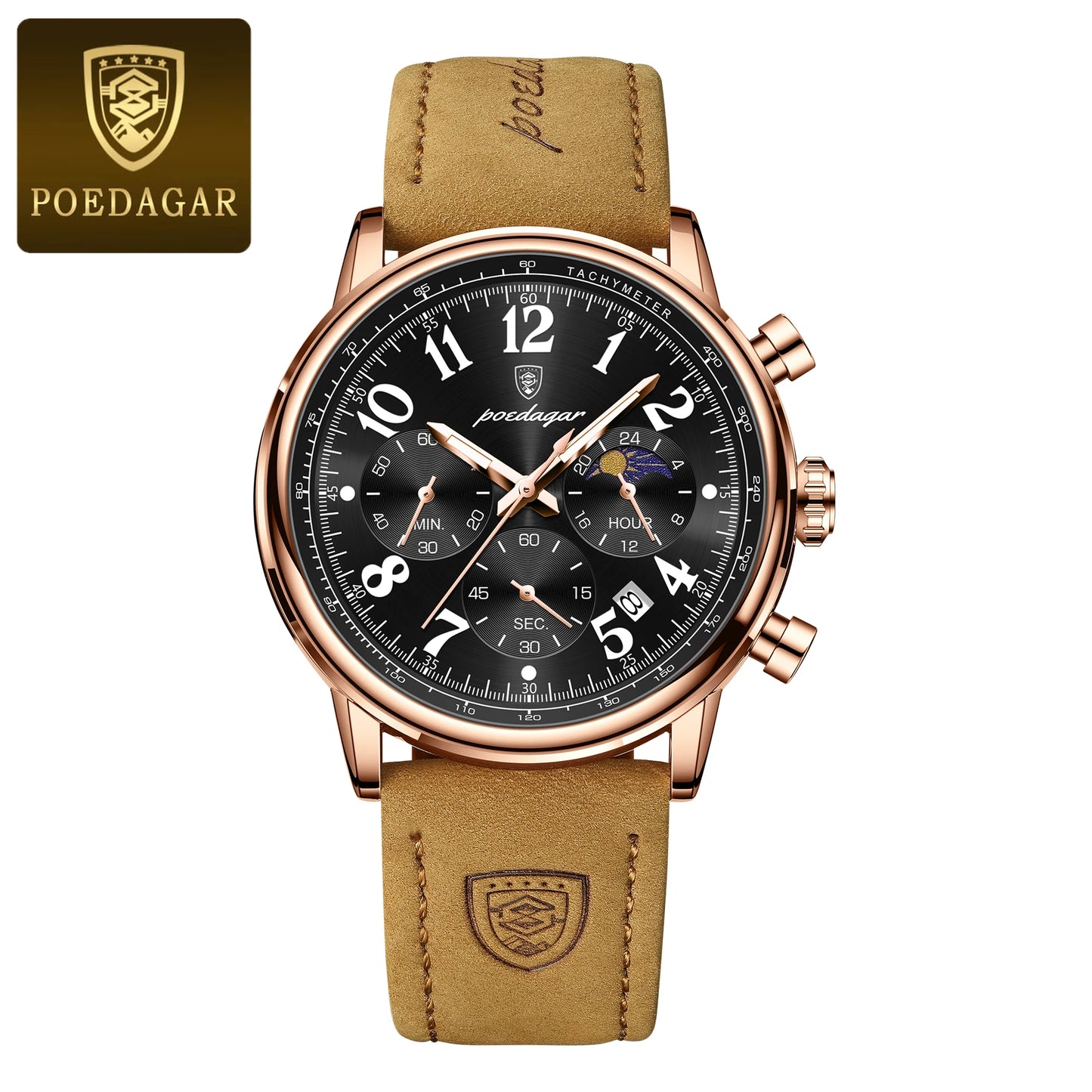 POEDAGAR 808 Men’s Quartz Watch – Moon Phase, Luminous Dial