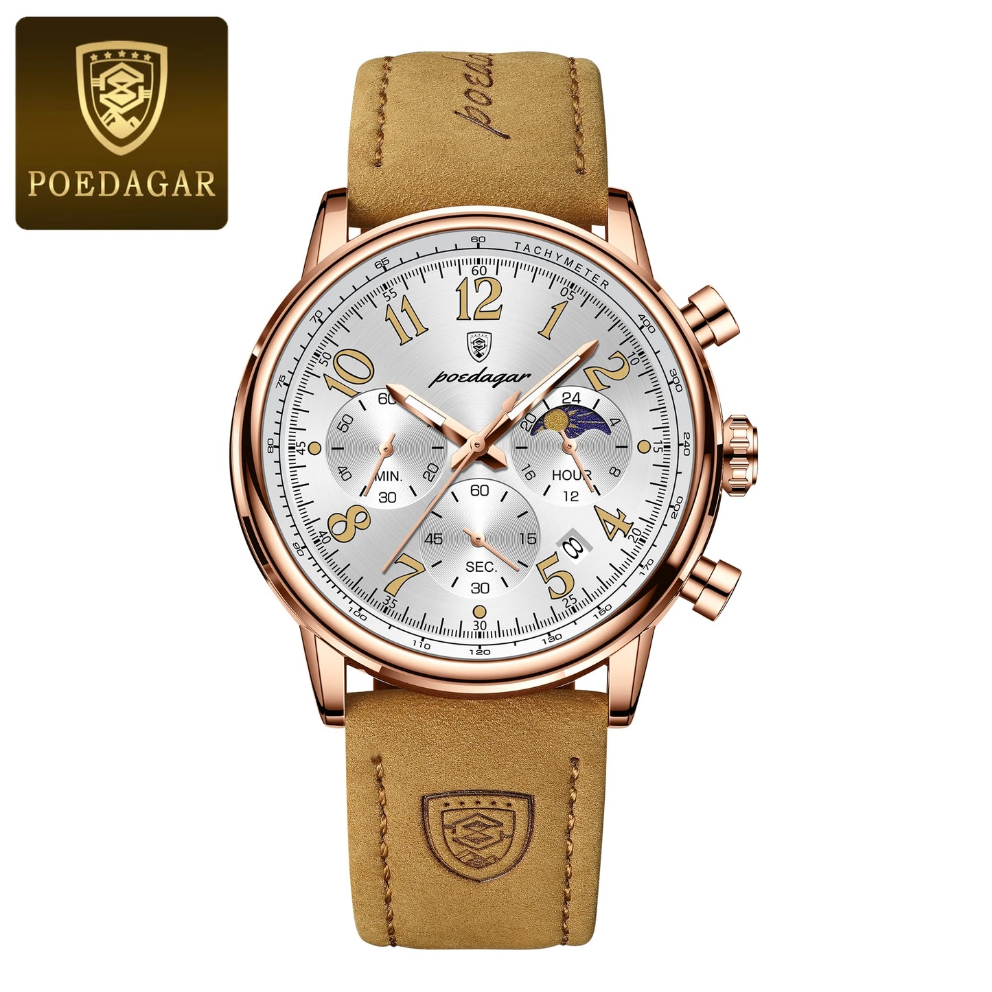 POEDAGAR 808 Men’s Quartz Watch – Moon Phase, Luminous Dial