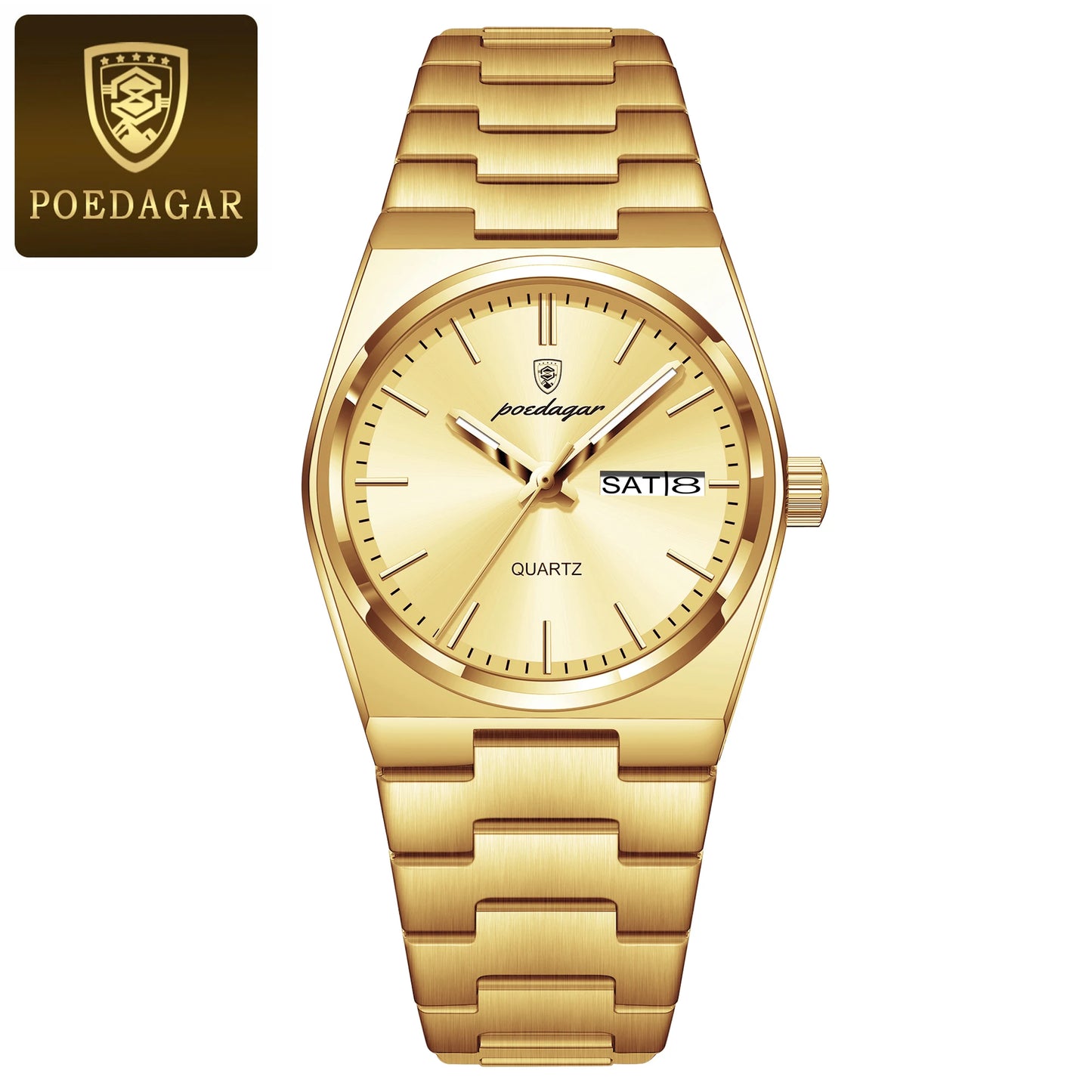 Poedagar Men’s Steel Day-Date Quartz Watch 35mm