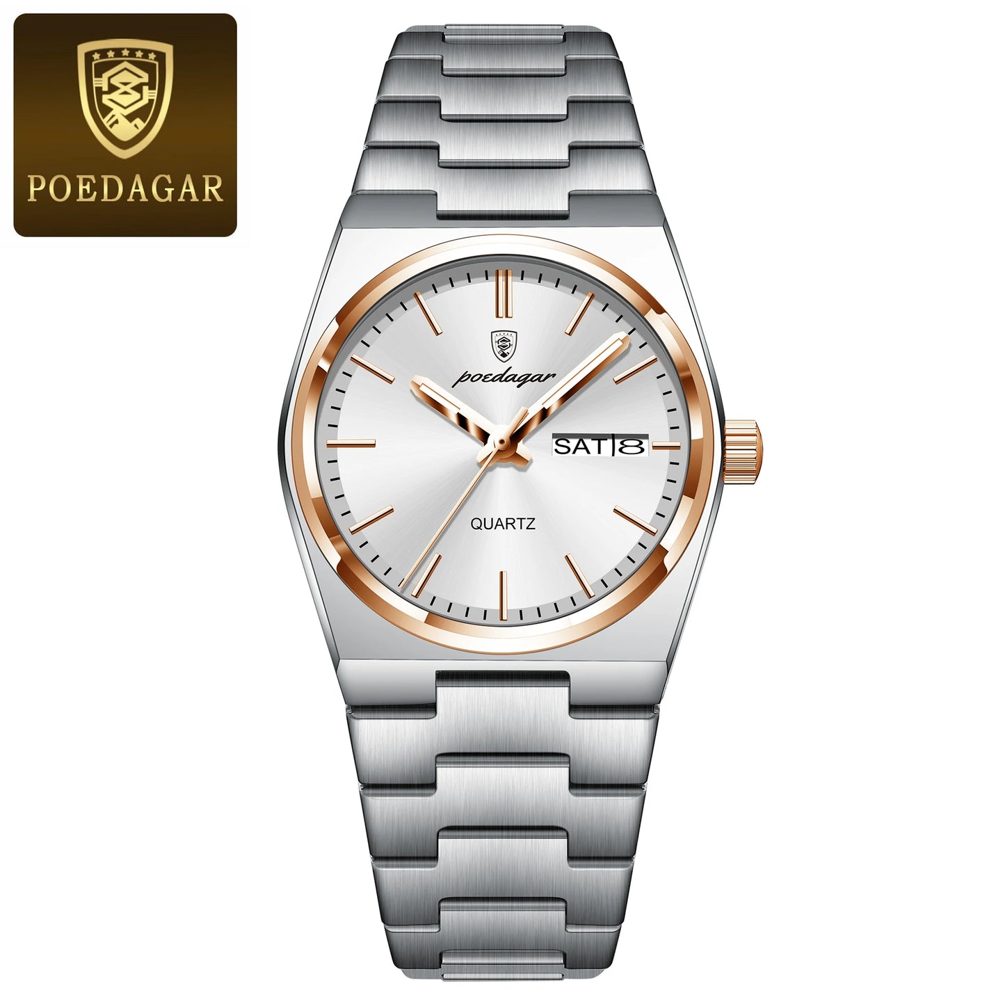 Poedagar Men’s Steel Day-Date Quartz Watch 35mm