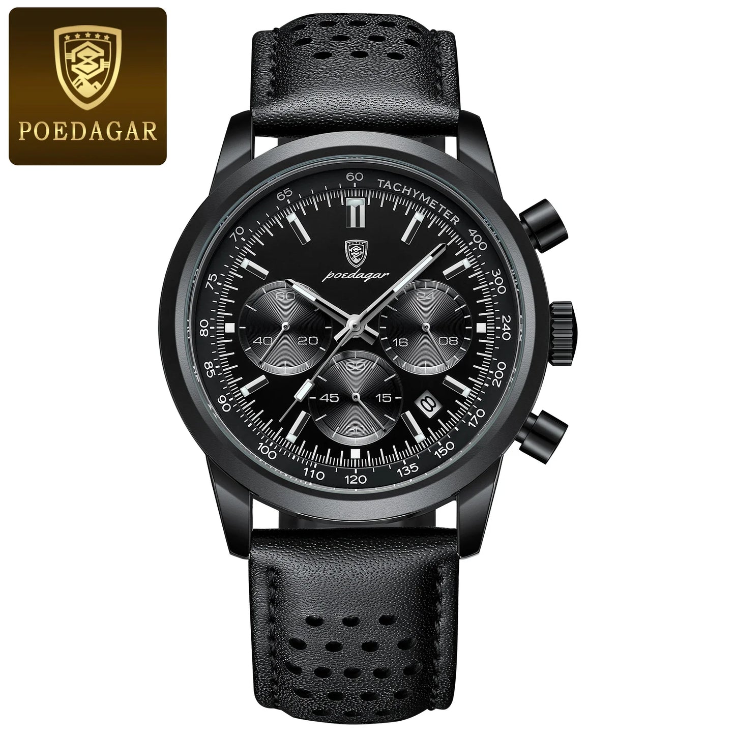 POEDAGAR Advanced waterproof calendar night light timer men's watch business luxury fashion men's leather watch