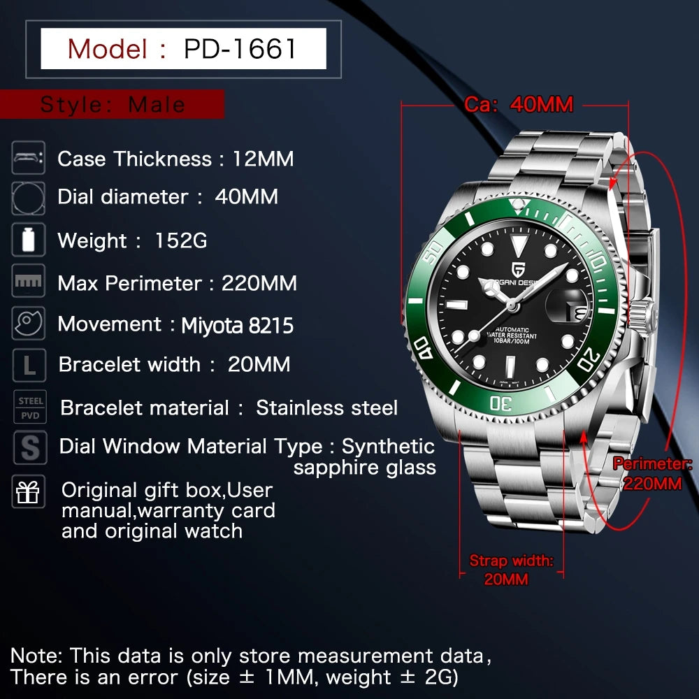 Pagani Design PD1661 Automatic Green Sapphire Diver