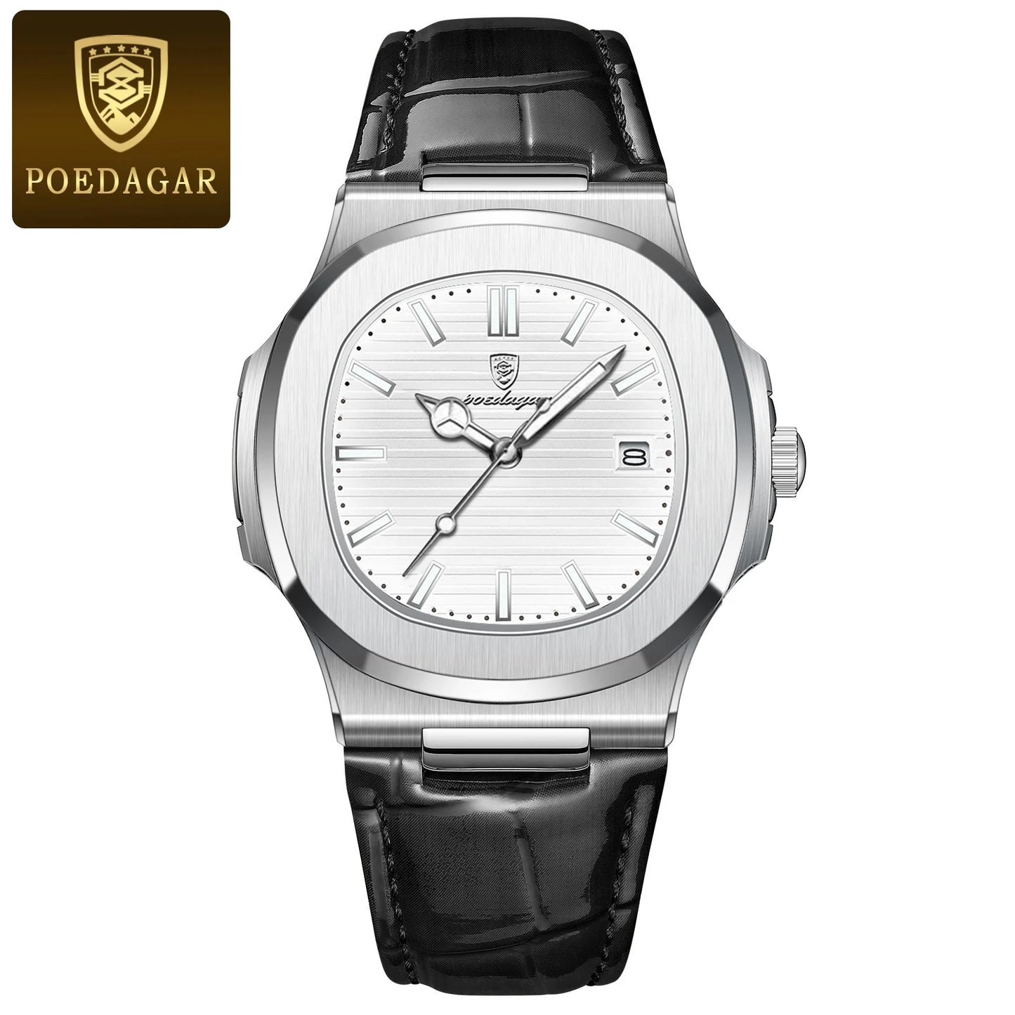 Poedagar 613L Square Men’s Watch – Leather & Luminous
