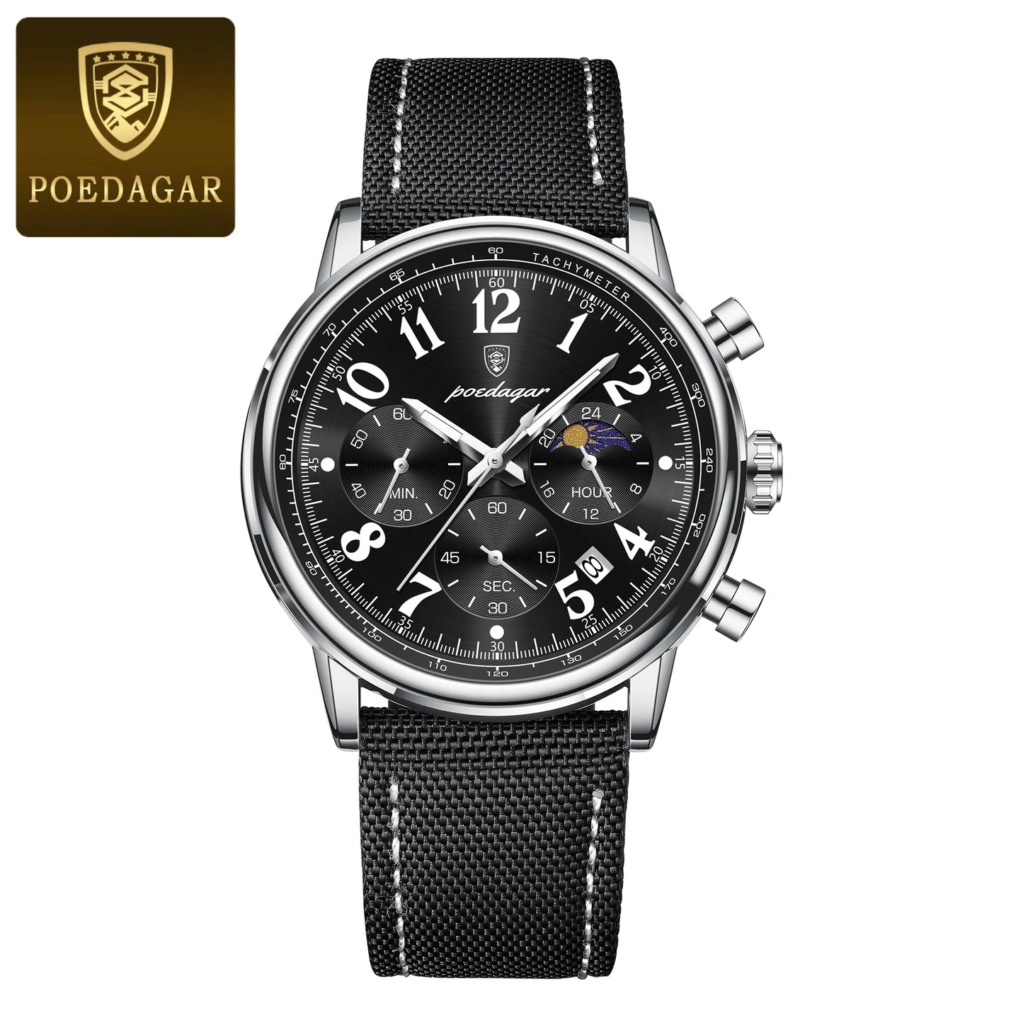 POEDAGAR 808 Men’s Quartz Watch – Moon Phase, Luminous Dial