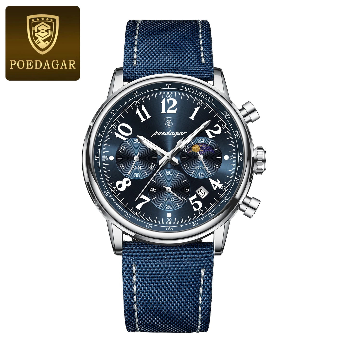 POEDAGAR 808 Men’s Quartz Watch – Moon Phase, Luminous Dial
