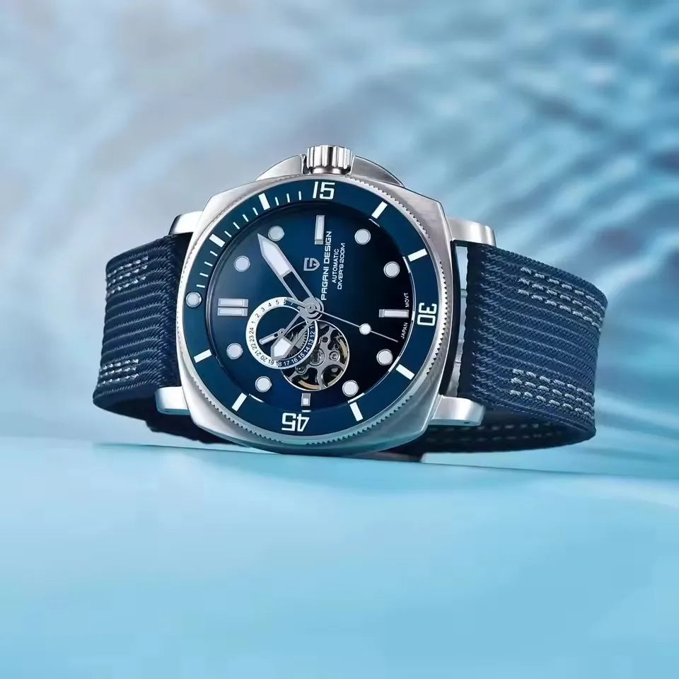 Pagani Design Blue Automatic Open-Heart Sapphire Watch