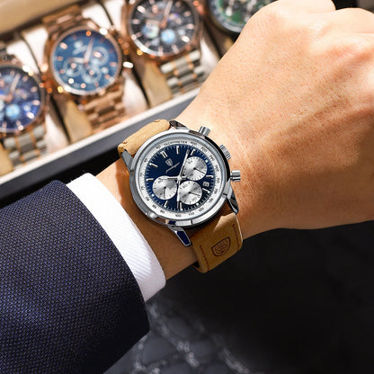 POEDAGAR Advanced waterproof calendar night light timer men's watch business luxury fashion men's leather watch