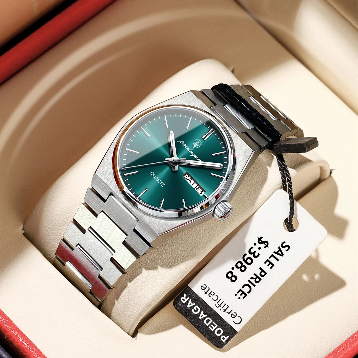 Poedagar Men’s Steel Day-Date Quartz Watch 35mm