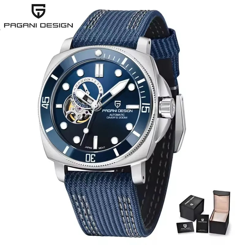 Pagani Design Blue Automatic Open-Heart Sapphire Watch