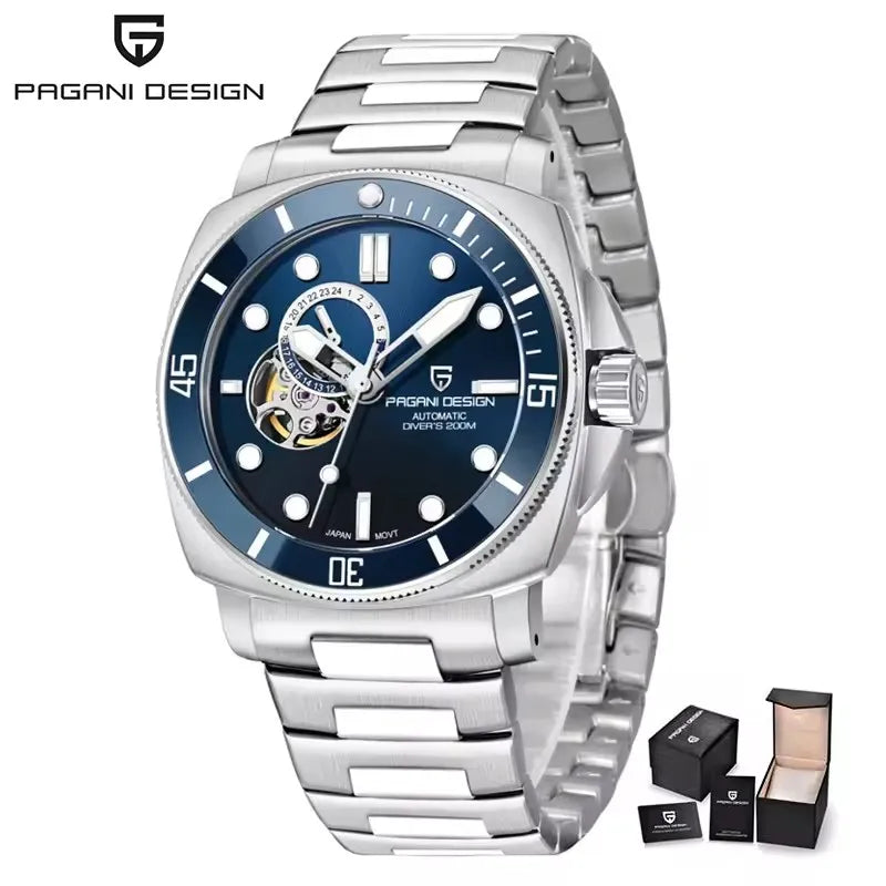 Pagani Design Blue Automatic Open-Heart Sapphire Watch