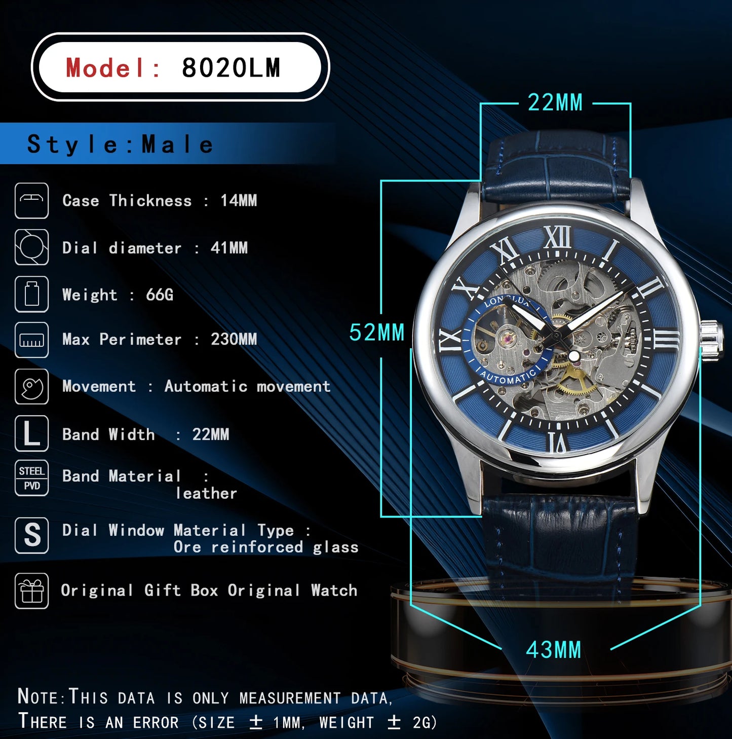 LONGLUX Automatic Skeleton Watch with Blue Strap