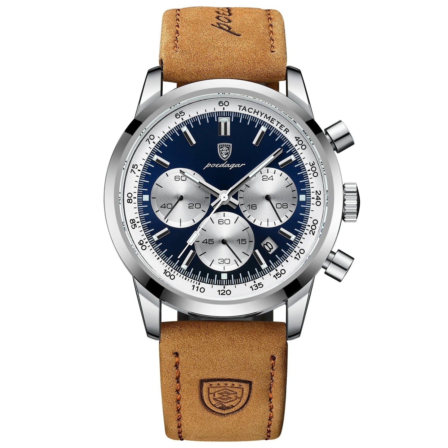 POEDAGAR Advanced waterproof calendar night light timer men's watch business luxury fashion men's leather watch