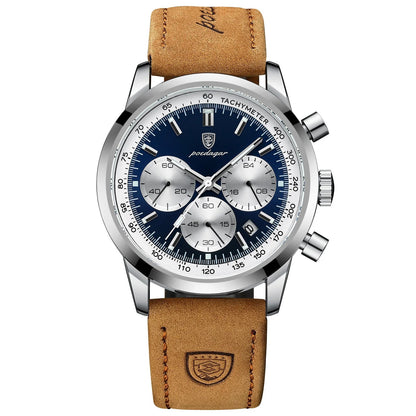 POEDAGAR Advanced waterproof calendar night light timer men's watch business luxury fashion men's leather watch