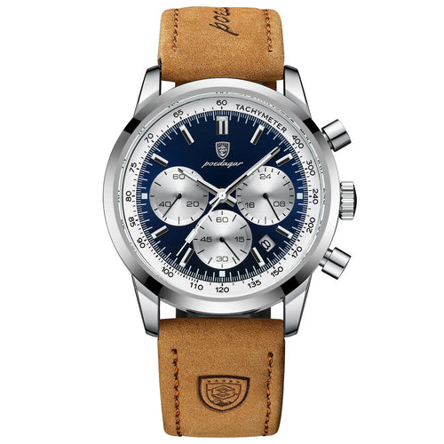 POEDAGAR Advanced waterproof calendar night light timer men's watch business luxury fashion men's leather watch