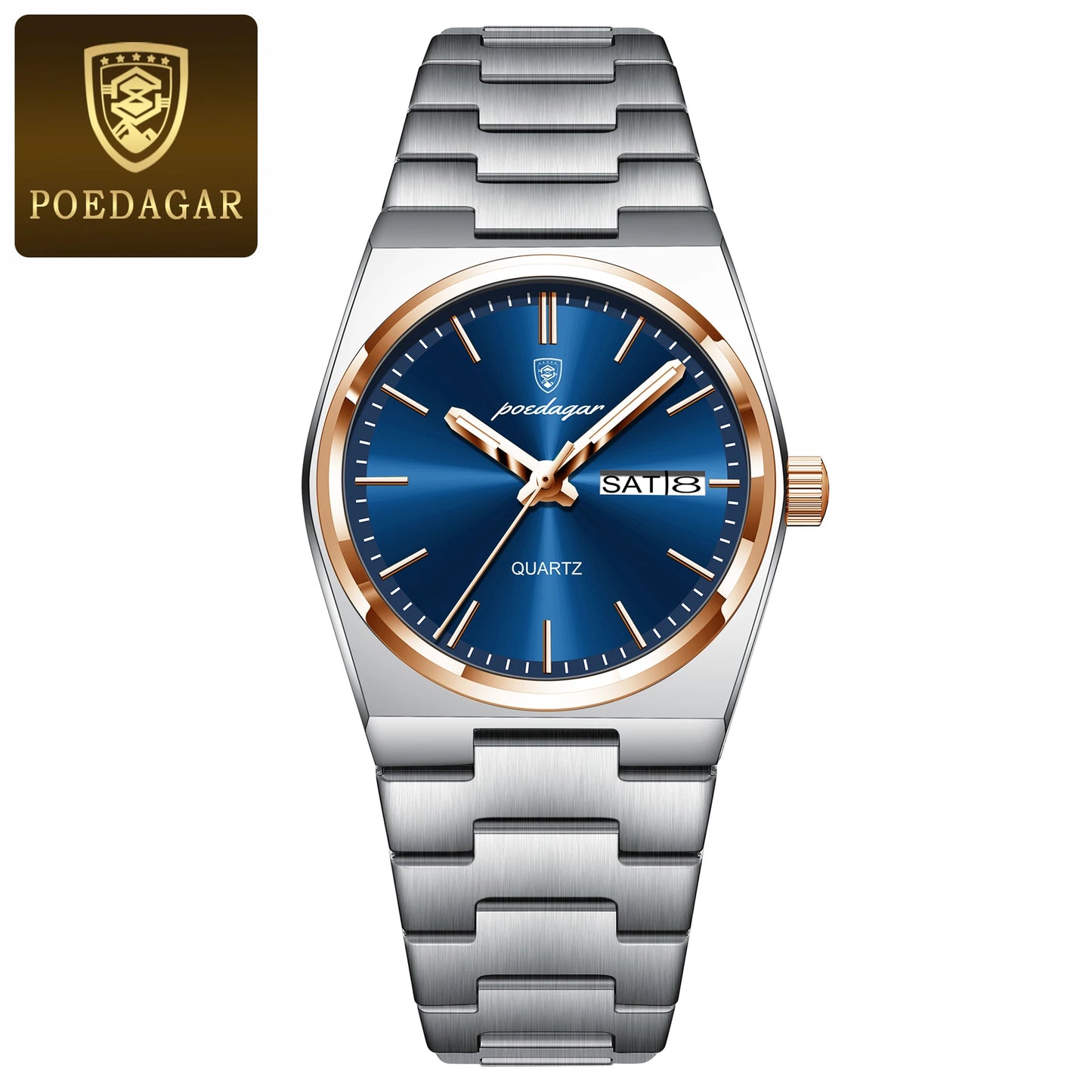Poedagar Men’s Steel Day-Date Quartz Watch 35mm