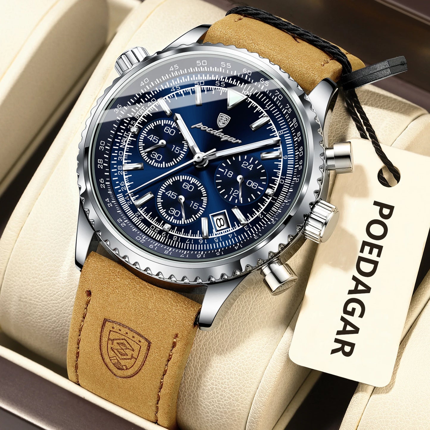 Poedagar Chronograph Leather 40mm Men’s Watch