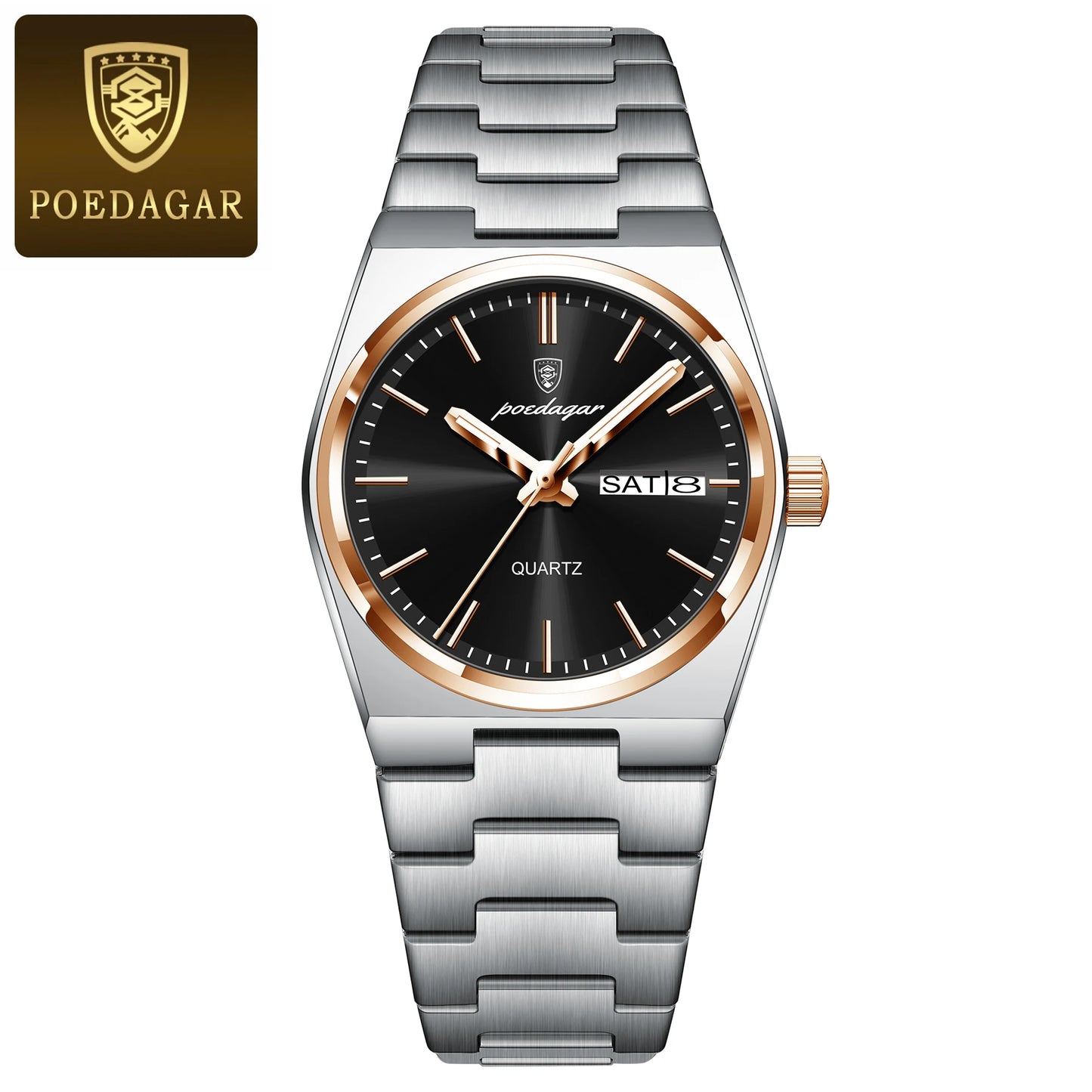 Poedagar Men’s Steel Day-Date Quartz Watch 35mm