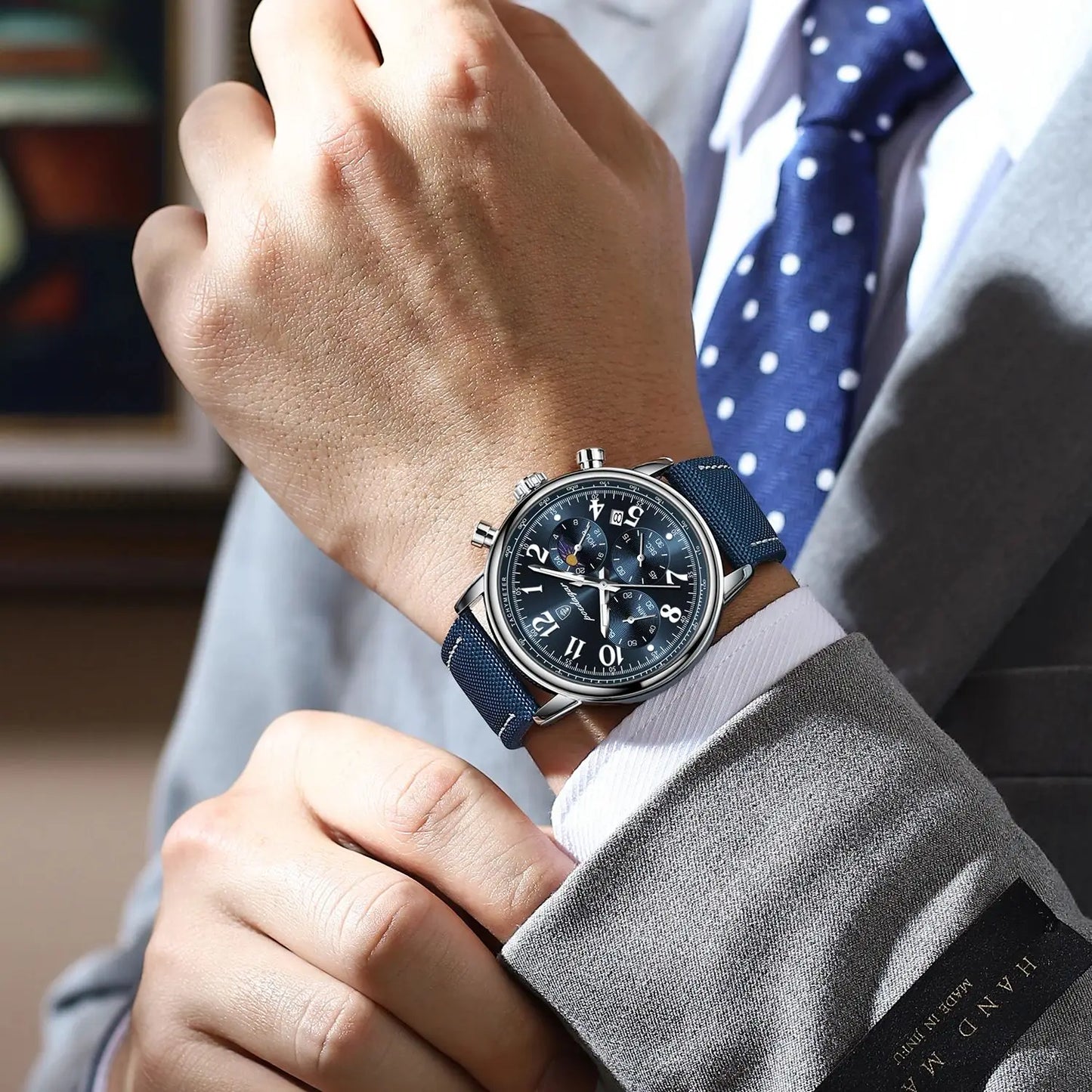 POEDAGAR 808 Men’s Quartz Watch – Moon Phase, Luminous Dial