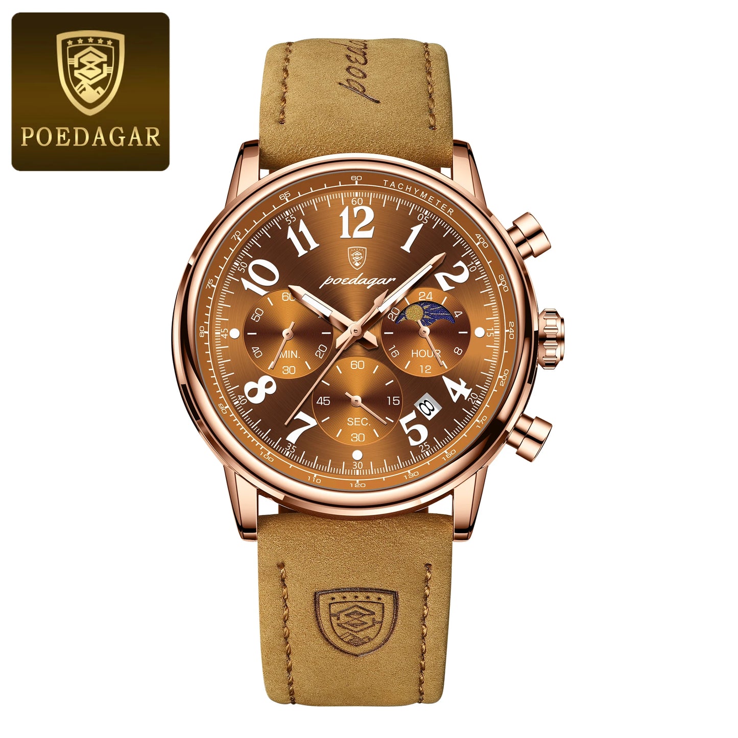 POEDAGAR 808 Men’s Quartz Watch – Moon Phase, Luminous Dial