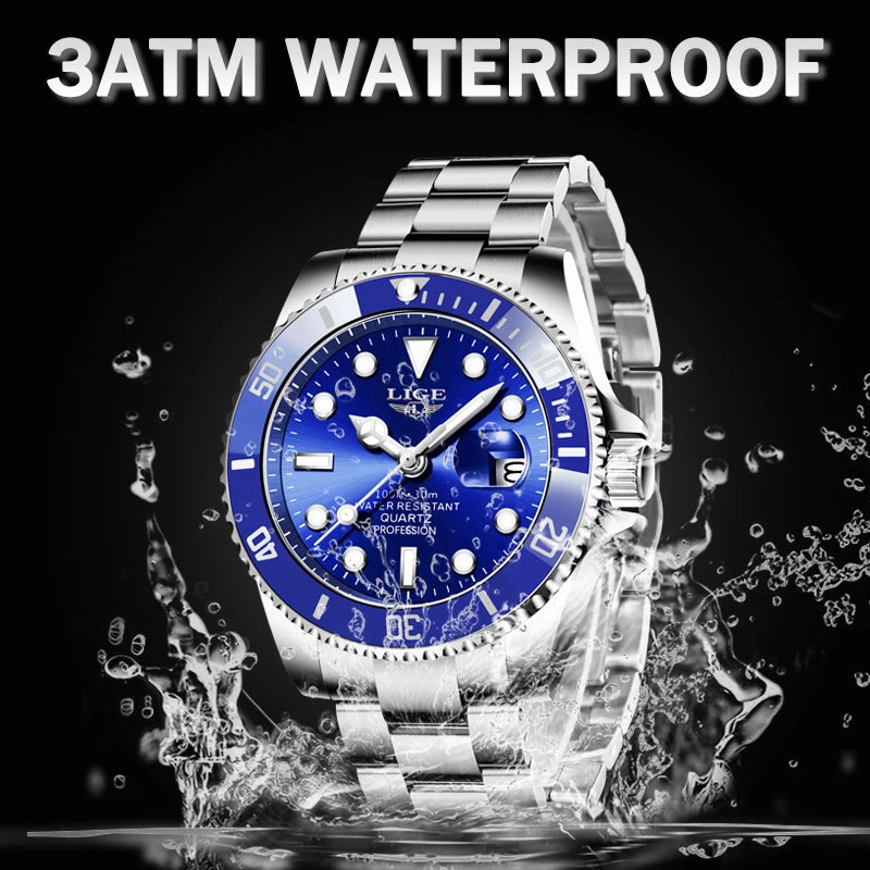 LIGE Top Luxury Watches For Men Fashion 30M Waterproof Luminous Date Quartz Wristwatches Casual Business Mens Watch Roloj Hombre