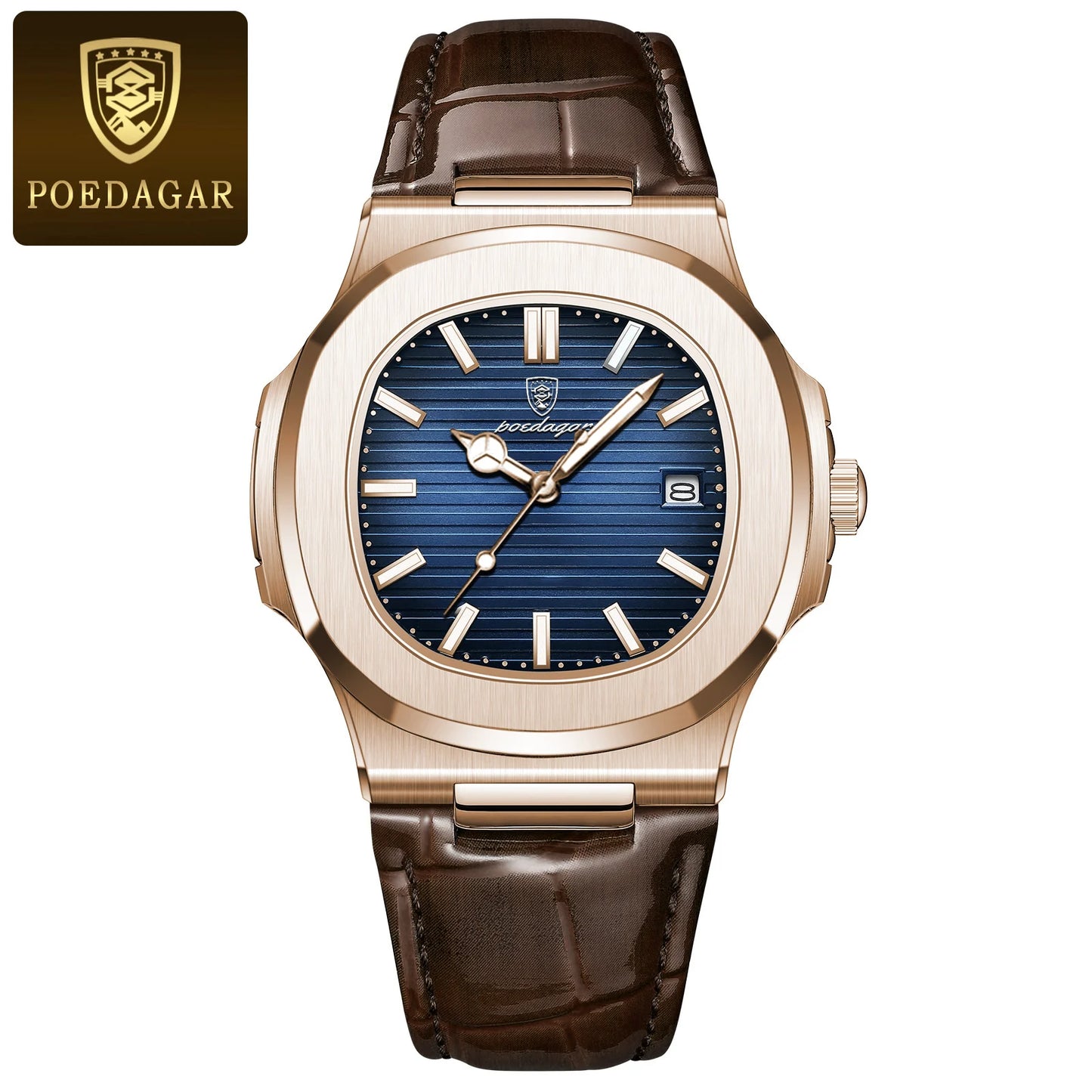 Poedagar 613L Square Men’s Watch – Leather & Luminous