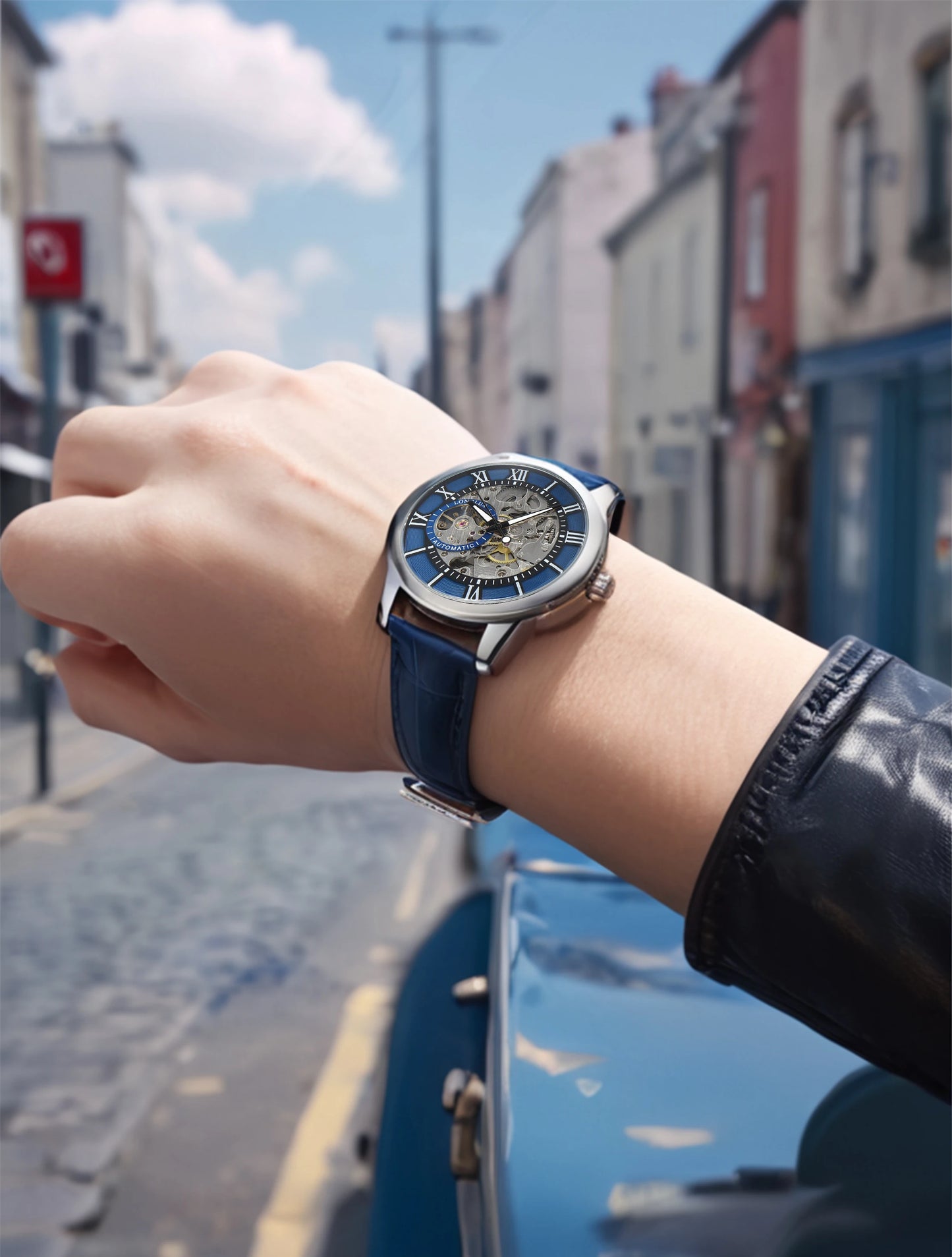 LONGLUX Automatic Skeleton Watch with Blue Strap