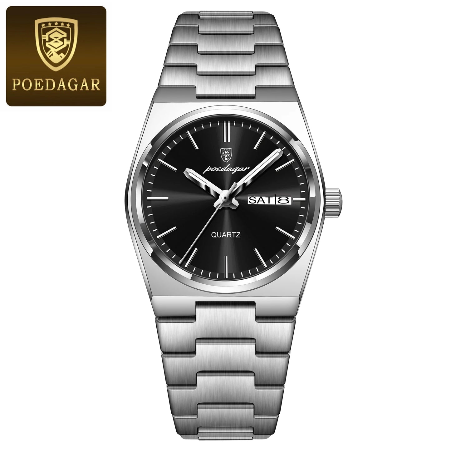 Poedagar Men’s Steel Day-Date Quartz Watch 35mm