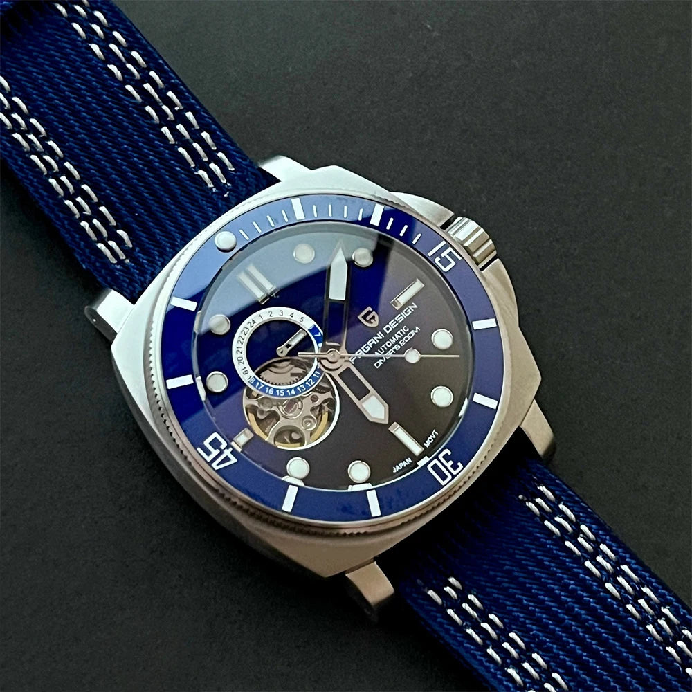 Pagani Design Blue Automatic Open-Heart Sapphire Watch