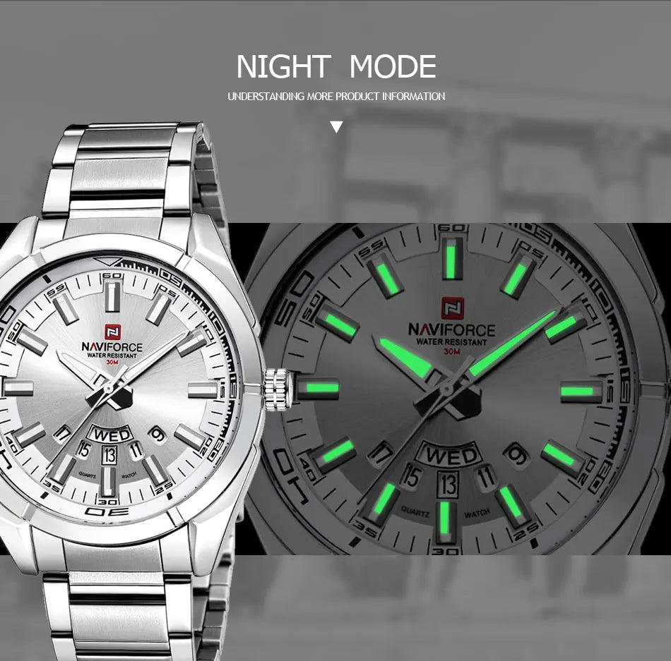 NAVIFORCE NF9038 Luxury Steel Men’s Watch – Date & Luminous